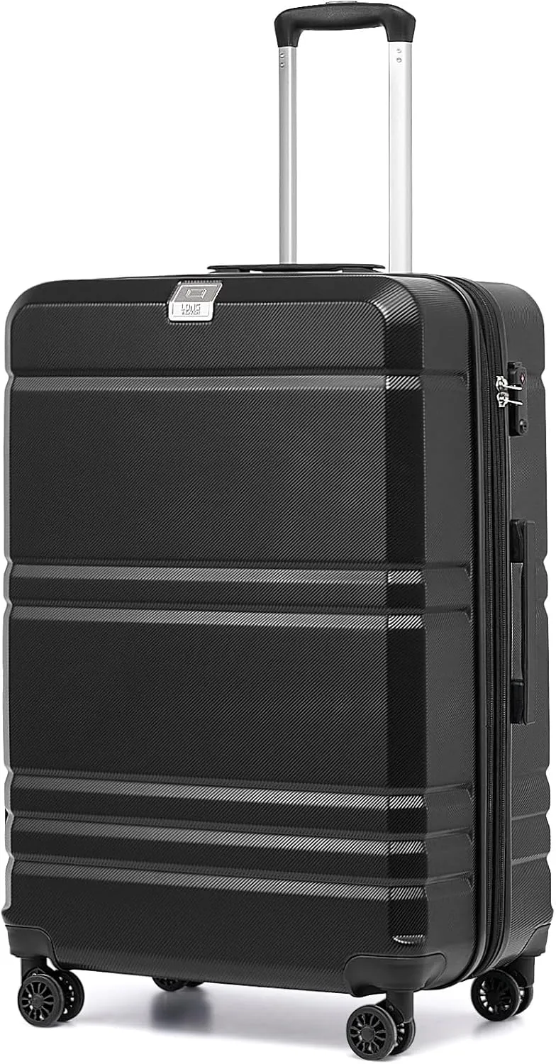 LONG VACATION Hardside Expandable Carry On Luggage, Hardshell Suitcase with Spinner Wheels and TSA Lock(Black, 28 INCH)