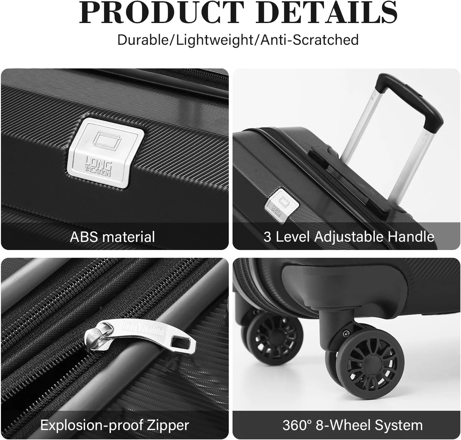 LONG VACATION Hardside Expandable Carry On Luggage, Hardshell Suitcase with Spinner Wheels and TSA Lock(Black, 28 INCH)