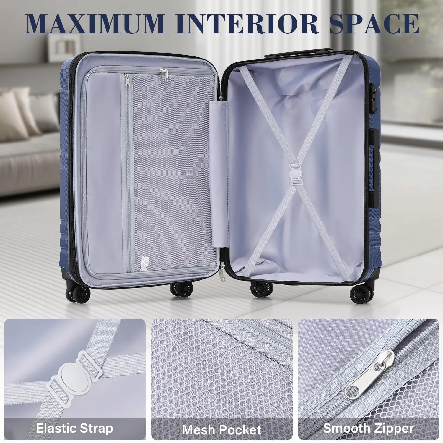 LONG VACATION Hardside Expandable Carry On Luggage, Suitcase with Spinner Wheels TSA Lock, Luggage with USB Port (Blue, 20 INCH)