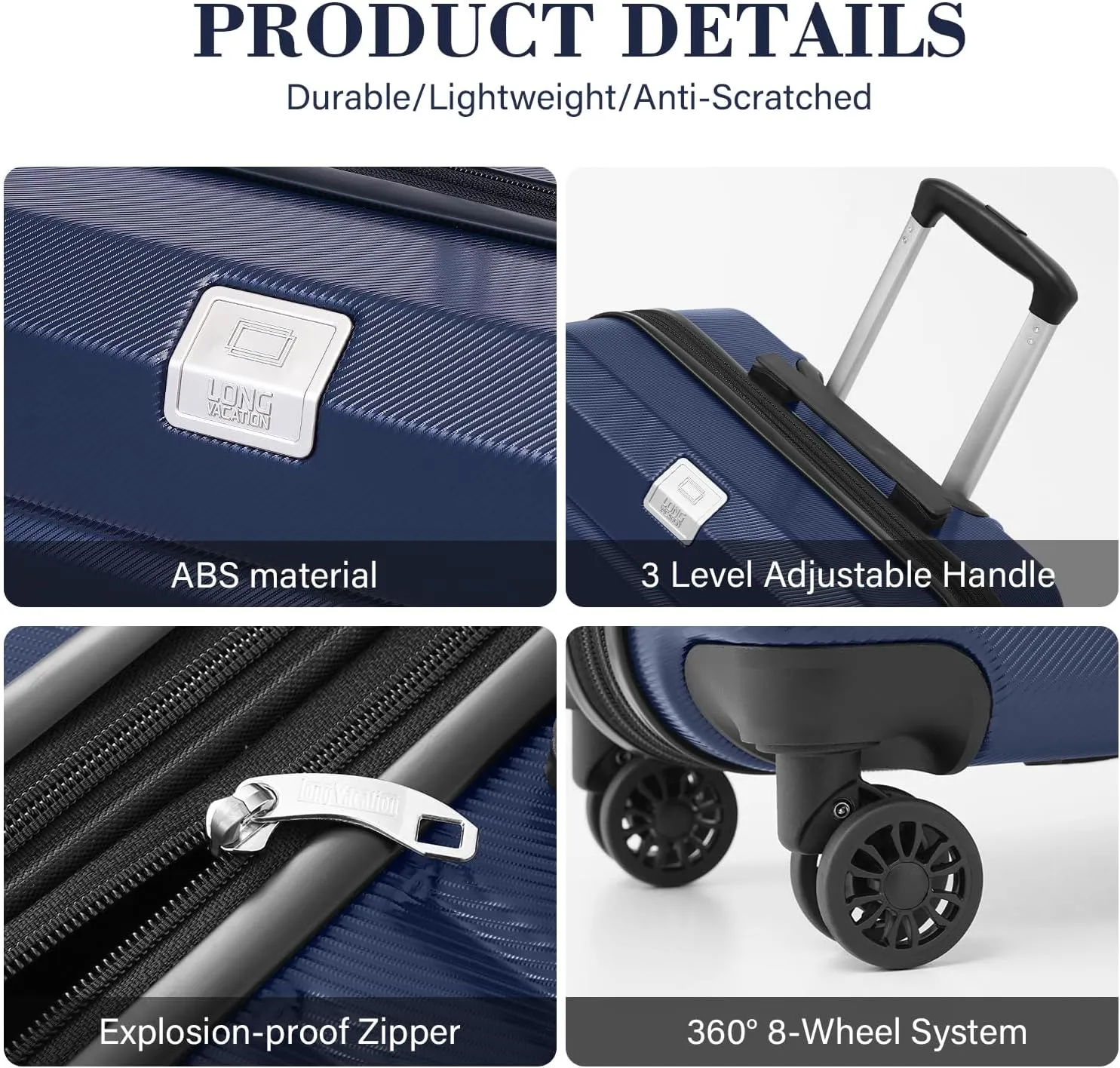 LONG VACATION Hardside Expandable Carry On Luggage, Suitcase with Spinner Wheels TSA Lock, Luggage with USB Port (Blue, 20 INCH)