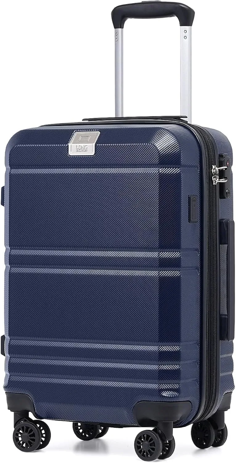 LONG VACATION Hardside Expandable Carry On Luggage, Suitcase with Spinner Wheels TSA Lock, Luggage with USB Port (Blue, 20 INCH)