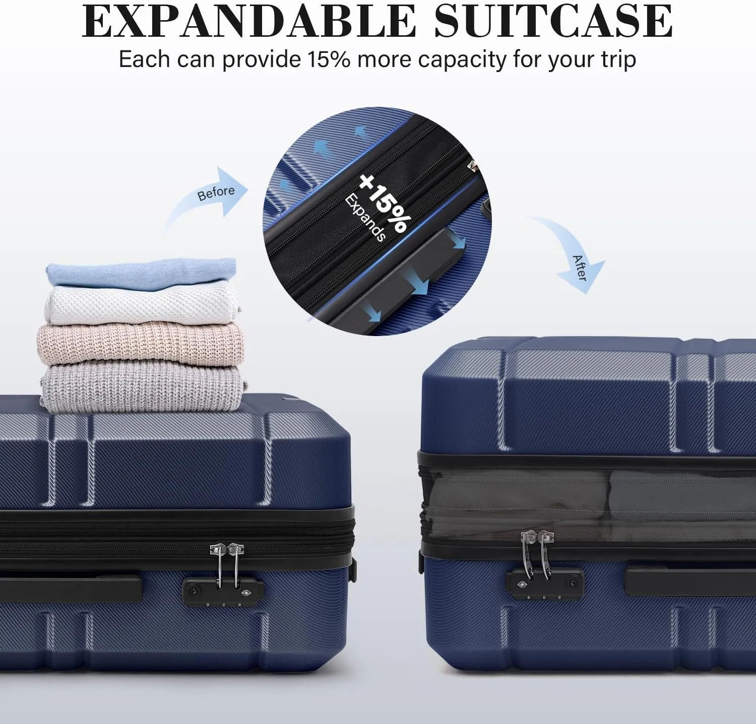 LONG VACATION Hardside Expandable Carry On Luggage, Suitcase with Spinner Wheels TSA Lock, Luggage with USB Port (Blue, 20 INCH)