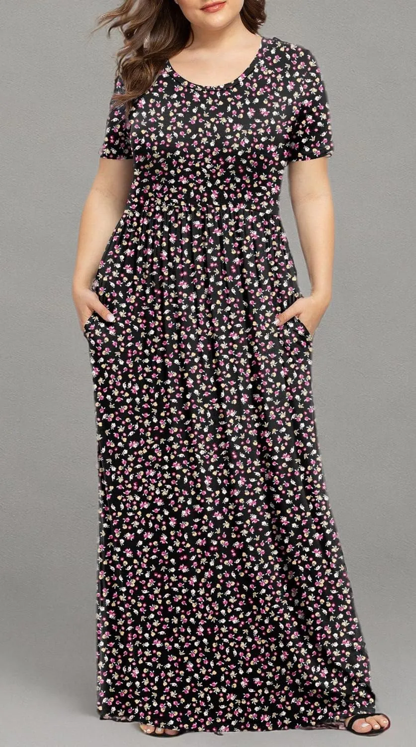 LONGYUAN Women's Plus Size Maxi Dresses for Curvy Women Summer Short Sleeve Casual 2025 Long Dress XL-6XL