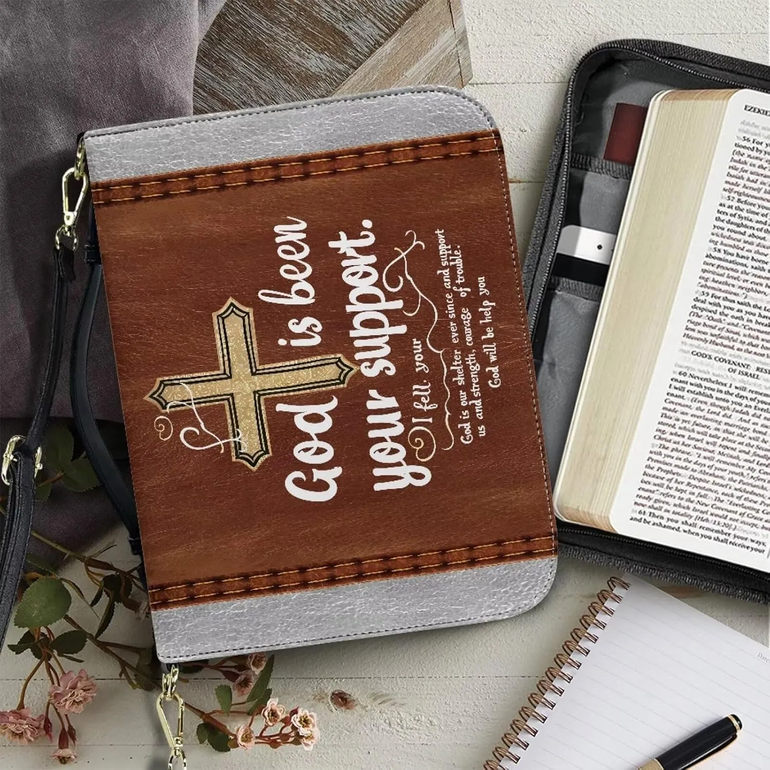 Lotusorchid Bible Cover for Women, Bible Book Cover for Men with Pocket, Bible Tote Bag with Detachable Shoulder Strap