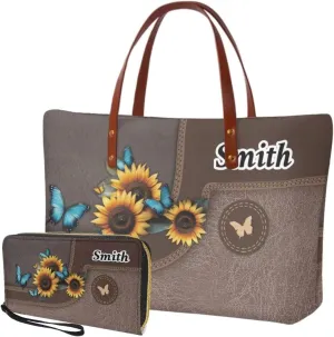 Lotusorchid Custom Tote Bag Name for Women, Satchel Handbag with Wrist Strap Wallet, Women Handbags Top Handle Satchel Purse