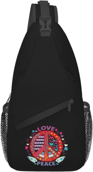 Love And Peace Crossbody Bags For Women Men Chest Backpack Gym Shoulder Bag Travel Outdoor Sports Casual Crossbody Bags