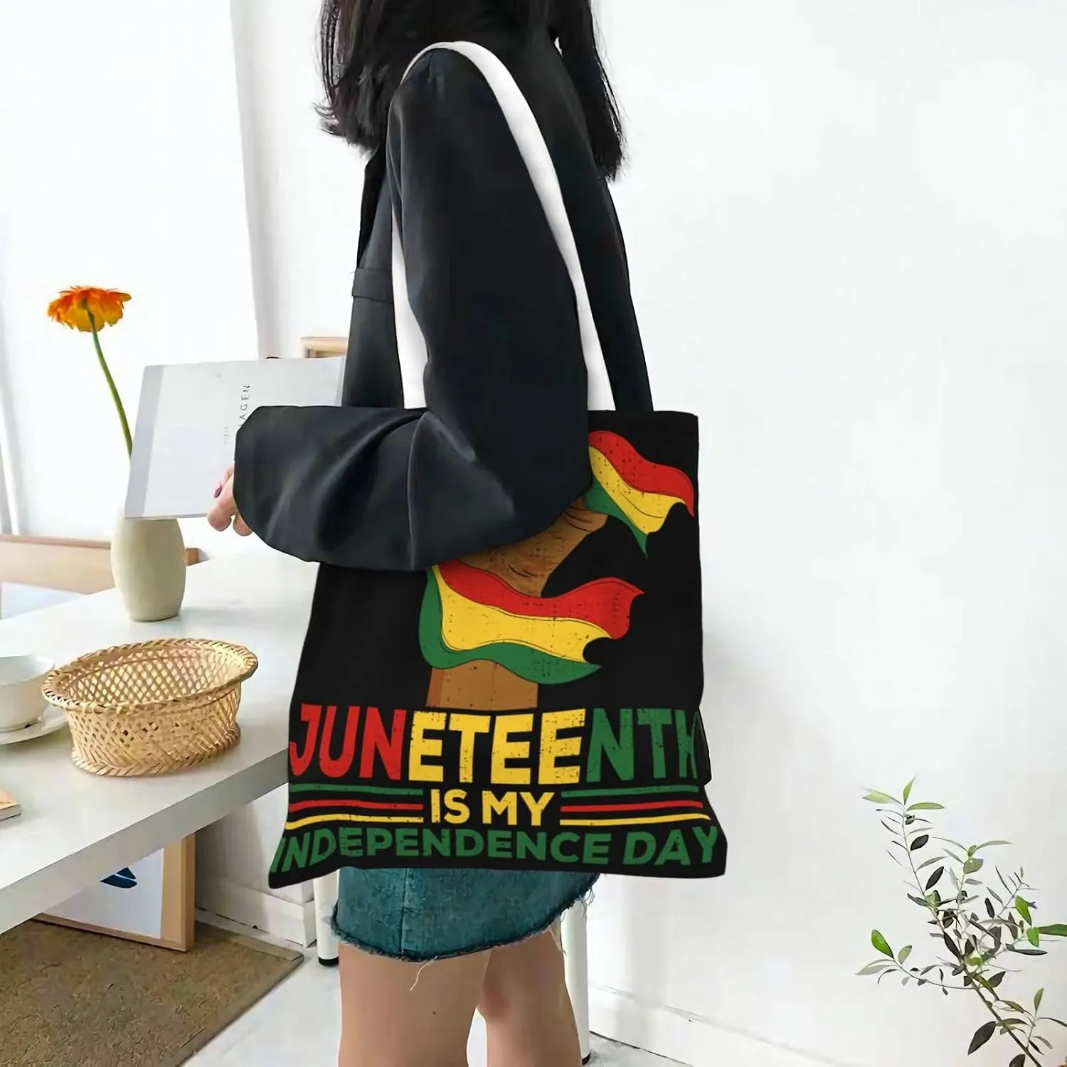 Love Sunflower Juneteenth Festival Tote Bag Reusable Shoulder Tote Bag For Women Lady Vacation, Shopping, Work