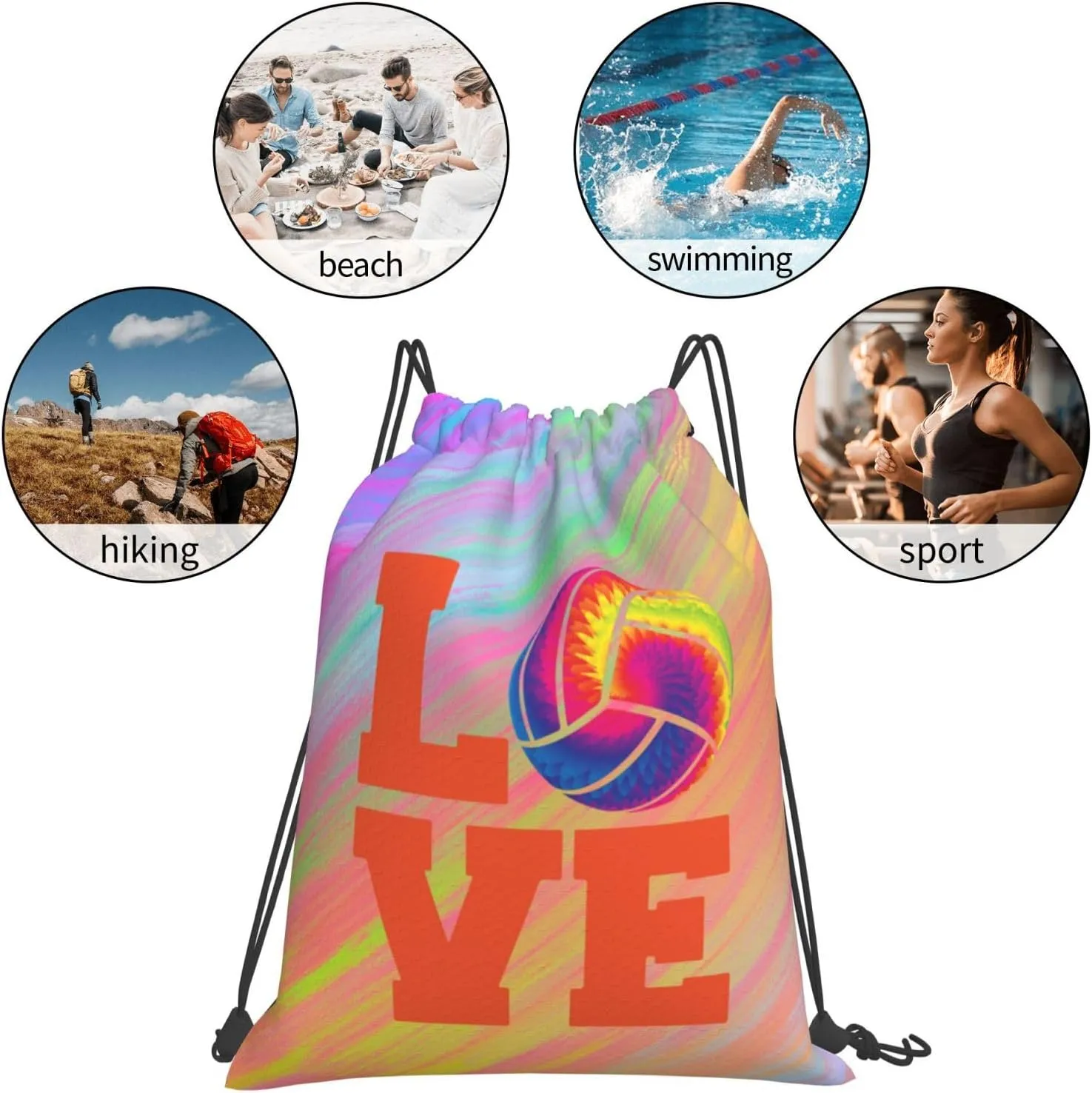 Love Volleyball Unisex Drawstring Backpack Bag Sport Gym Swim Travel Sackpack