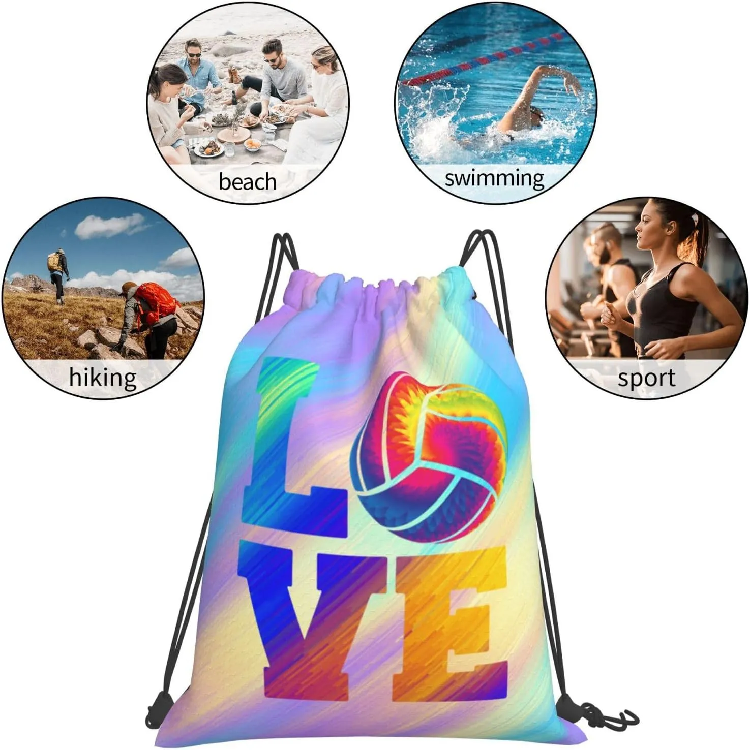 Love Volleyball Unisex Drawstring Backpack Bag Sport Gym Swim Travel Sackpack