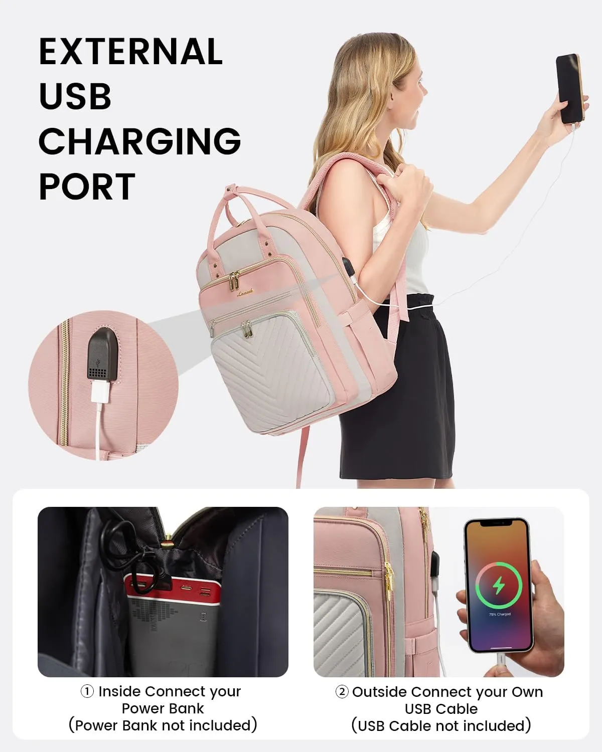 LOVEVOOK Laptop Backpack for Women, Water Resistant Travel Work Backpacks Purse Stylish Business Teacher Nurse Computer Bag with USB Charging Port, Fits 15.6" Laptop