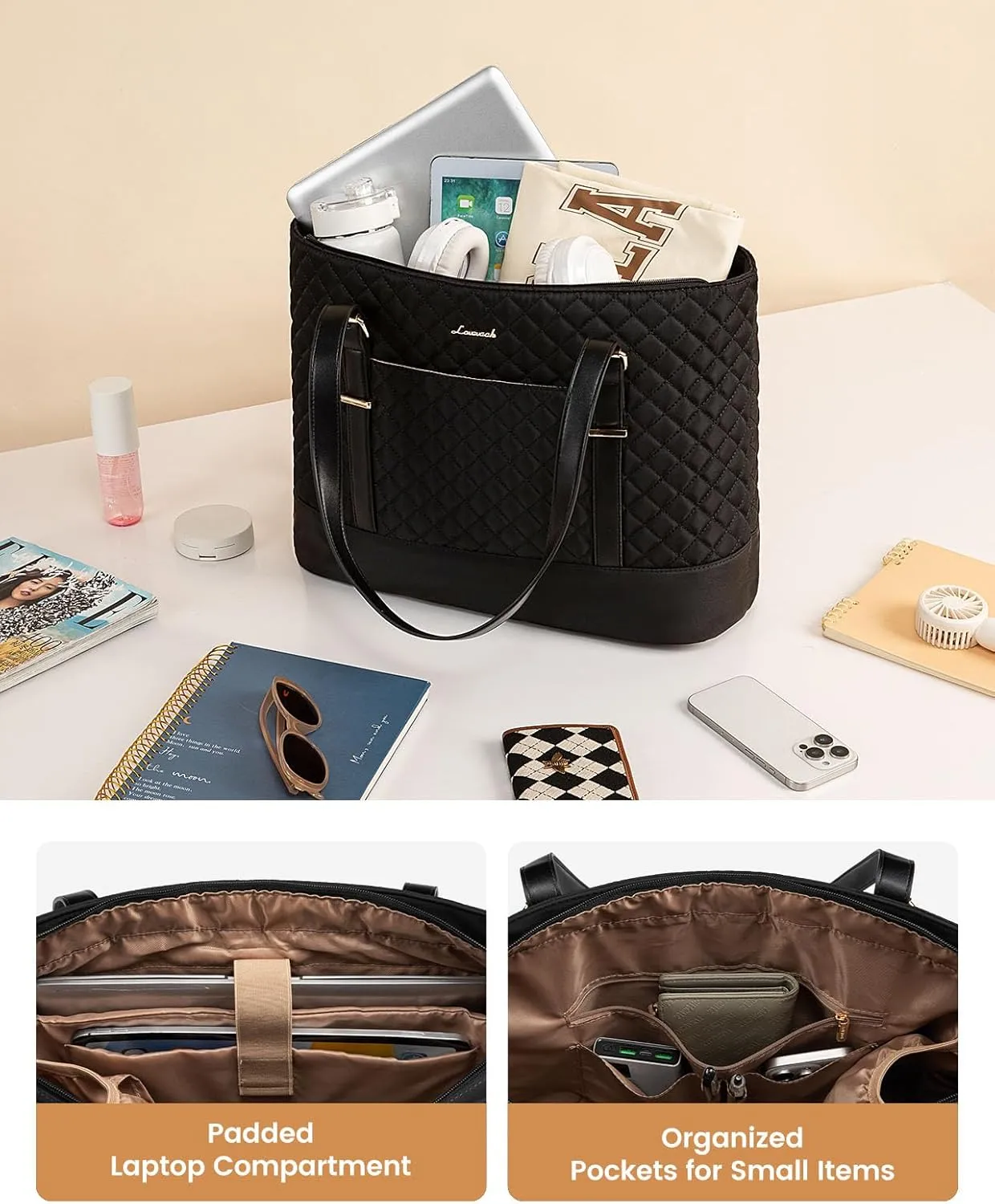 LOVEVOOK Laptop Bag for Women, 17.3 Inch Work Tote Computer Bag With Large Cup Holder, Lightweight Large Laptop Briefcase for Travel, Bussiness, Teacher