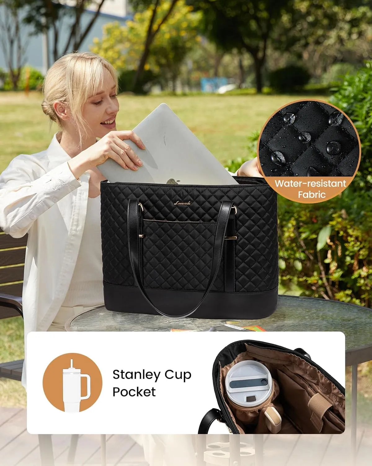 LOVEVOOK Laptop Bag for Women, 17.3 Inch Work Tote Computer Bag With Large Cup Holder, Lightweight Large Laptop Briefcase for Travel, Bussiness, Teacher