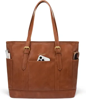 LOVEVOOK Laptop Tote Bag for Women,Vintage Leather Work Tote Bag for Women, 15.6 Inch Computer Briefcase Bag,Waterproof Teacher Business Office