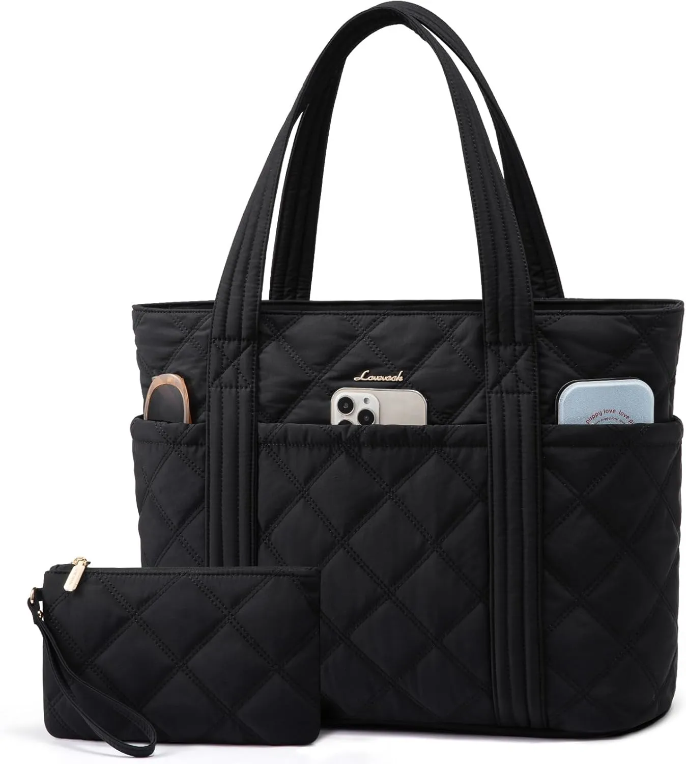 LOVEVOOK Puffer Tote Bag for Women, Puffy Work Handbag, Travel Shoulder Carry On Bag with Zipper for Teacher Nurse Gym