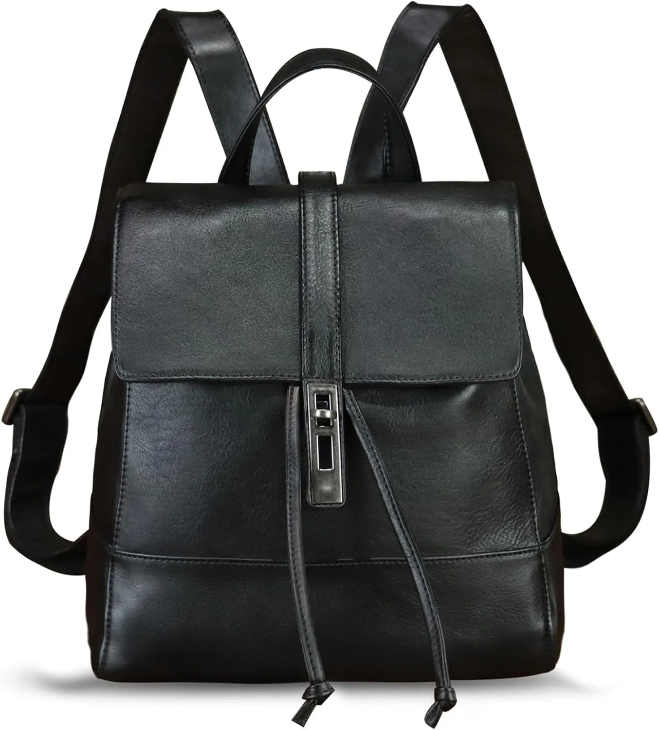 LRTO Genuine Leather Backpack Purse for Women Vintage Casual Daypack Back Bag Handmade Knapsack Western Rucksack Satchel (Black)