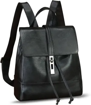 LRTO Genuine Leather Backpack Purse for Women Vintage Casual Daypack Back Bag Handmade Knapsack Western Rucksack Satchel (Black)