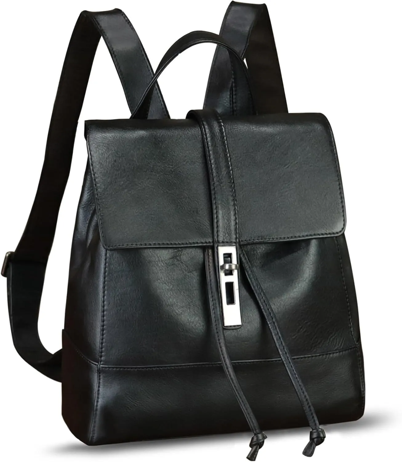 LRTO Genuine Leather Backpack Purse for Women Vintage Casual Daypack Back Bag Handmade Knapsack Western Rucksack Satchel (Black)