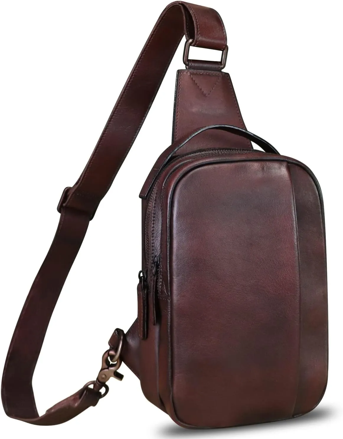LRTO Genuine Leather Sling Bag Crossbody Purse Retro Handmade Hiking Daypack Motorcycle Shoulder Backpack Vintage Chest Bags (Coffee)
