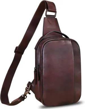 LRTO Genuine Leather Sling Bag Crossbody Purse Retro Handmade Hiking Daypack Motorcycle Shoulder Backpack Vintage Chest Bags (Coffee)