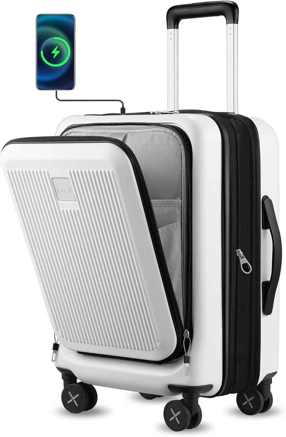 LUGGEX Carry on Luggage 22x14x9 Airline Approved, Expandable PC Hard Shell Suitcase with Front Pocket, Luggage with USB Port (White, 20 Inch, 37L)