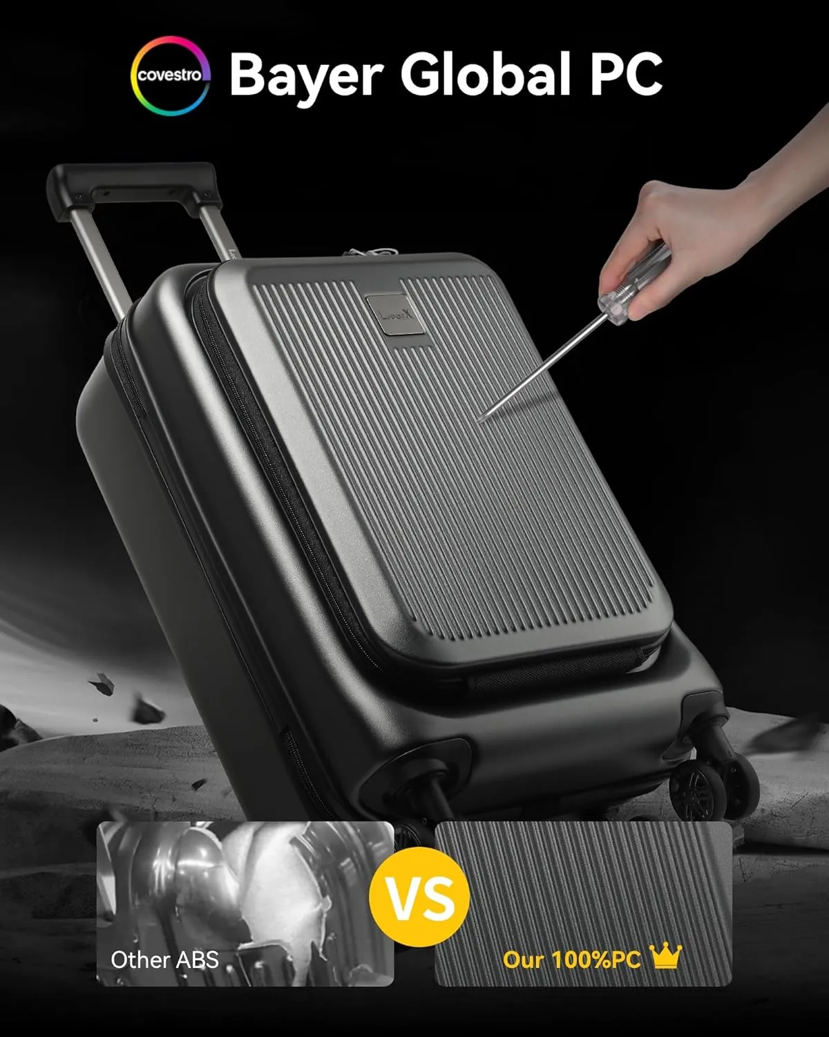 LUGGEX Carry on Luggage 22x14x9 Airline Approved, Expandable PC Hard Shell Suitcase with Front Pocket, Luggage with USB Port (White, 20 Inch, 37L)