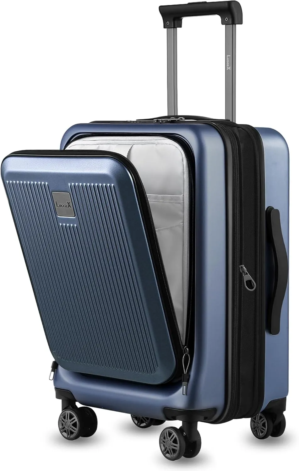 LUGGEX Carry on Luggage 22x14x9 Airline Approved, PC Hard Shell Suitcase with Front Pocket, Expandable Luggage with USB Port (Blue, 20 Inch, 36.7L)