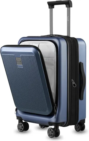 LUGGEX Carry on Luggage 22x14x9 Airline Approved, PC Hard Shell Suitcase with Front Pocket, Expandable Luggage with USB Port (Blue, 20 Inch, 36.7L)