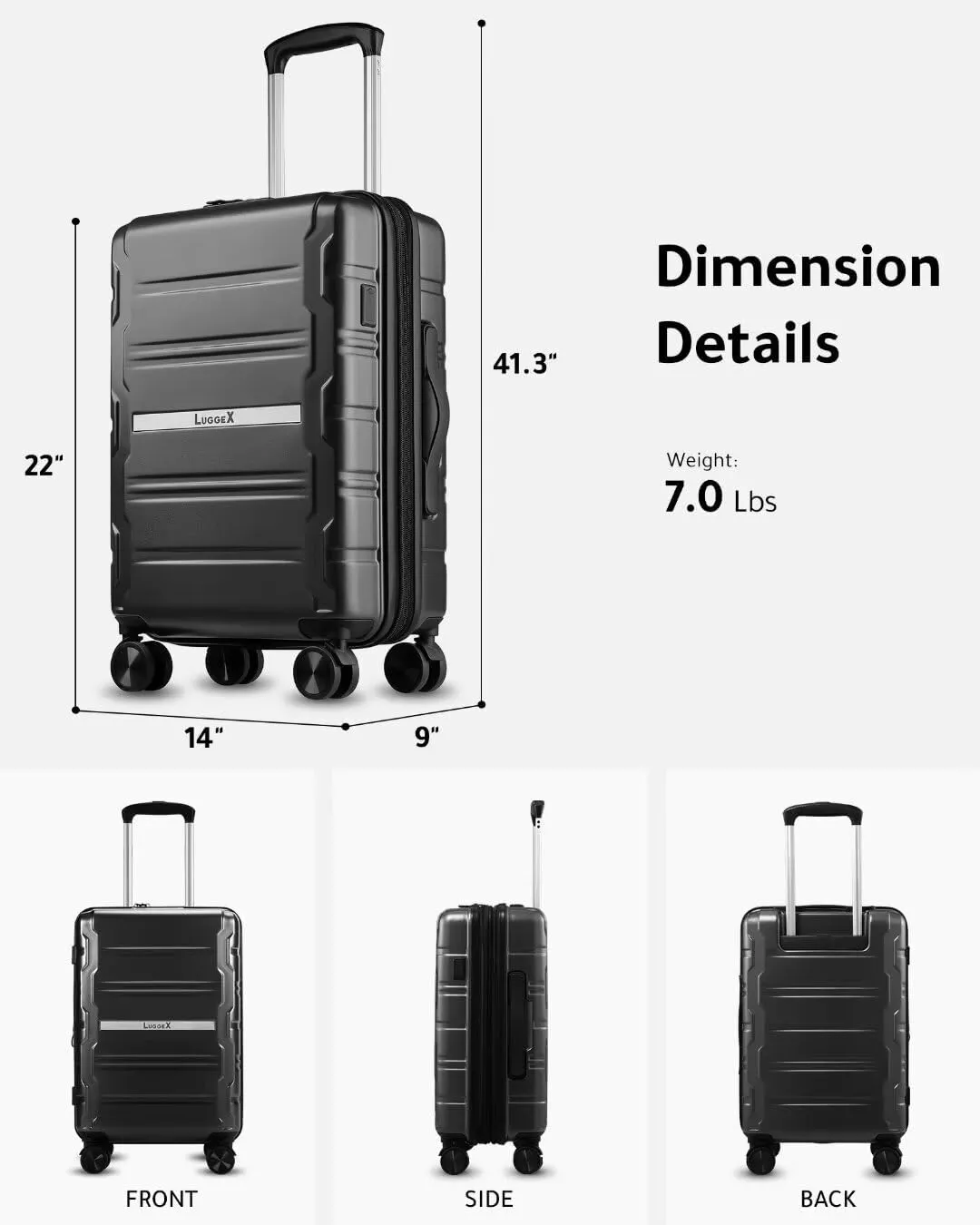 LUGGEX Carry on Luggage Airline Approved, Polycarbonate Hard Shell Suitcase, Expandable Luggage with Charger Port (Teal, 20 Inch, 30.7L)