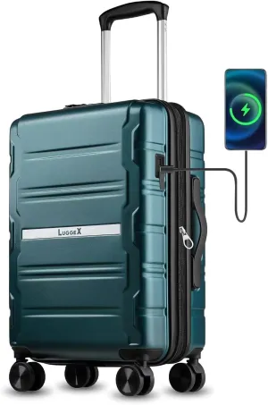 LUGGEX Carry on Luggage Airline Approved, Polycarbonate Hard Shell Suitcase, Expandable Luggage with Charger Port (Teal, 20 Inch, 30.7L)