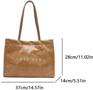 Lushandy Tote Bag for Women Work Large PVC Tote Bag with Shoulder Strap Trendy Letter Print Tote Bag Kraft Paper Hobo Handbag