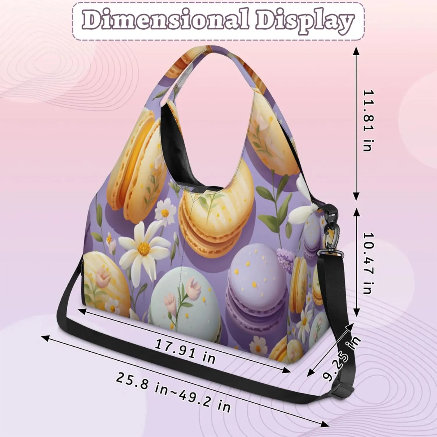 Macaron Floral Delight Waterproof Gym Bag for Men Women, Sports Duffel Bag with Shoe Compartment Yoga Mat Holder, Portable Large Travel Bag for Fitness, Camping, Weekend Trips