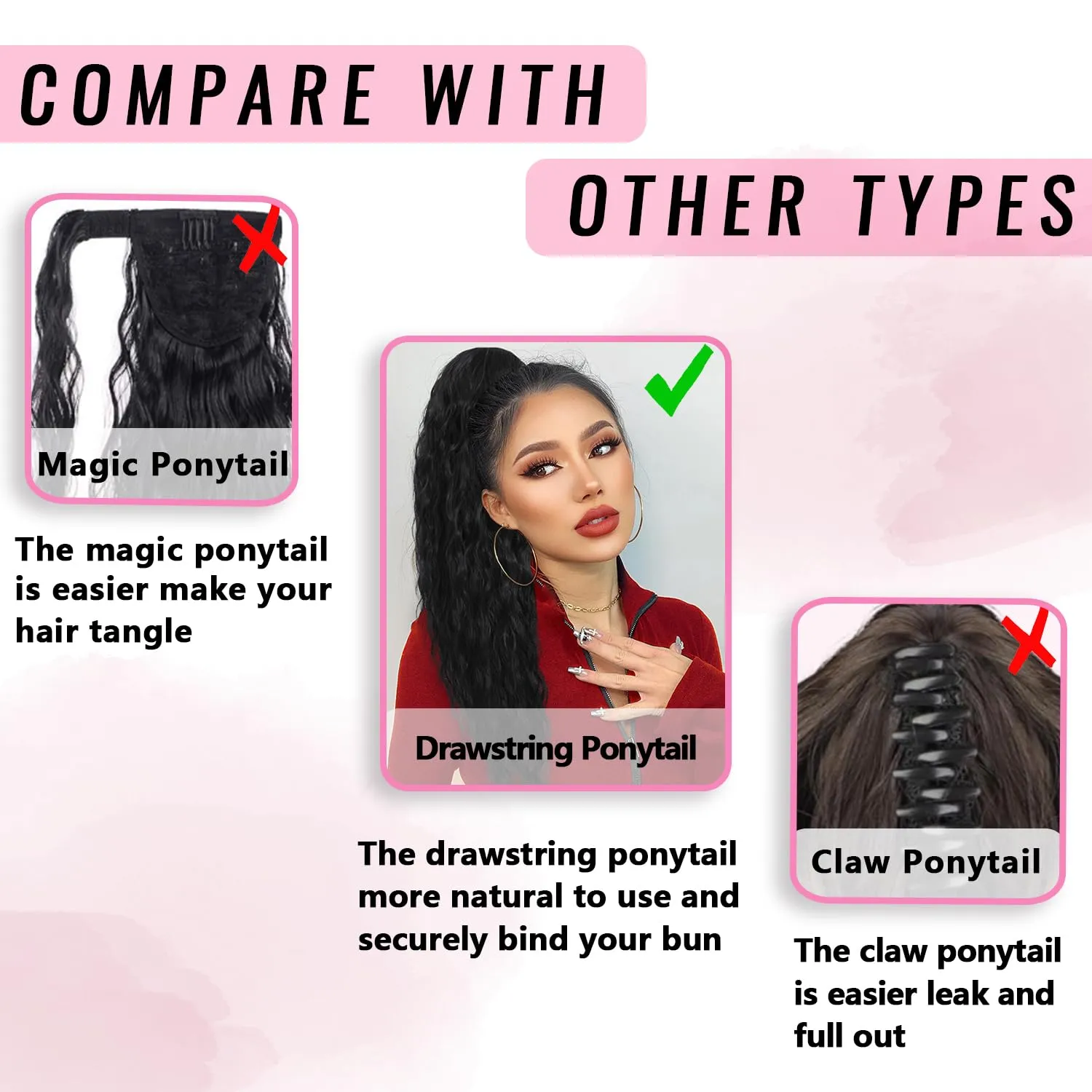 Mairead Ponytail Extension 26 Inch Lony Wavy Drawstring Ponytail Extensions for Women Synthetic Deep Copper for Daily Use, Deep Copper 30H
