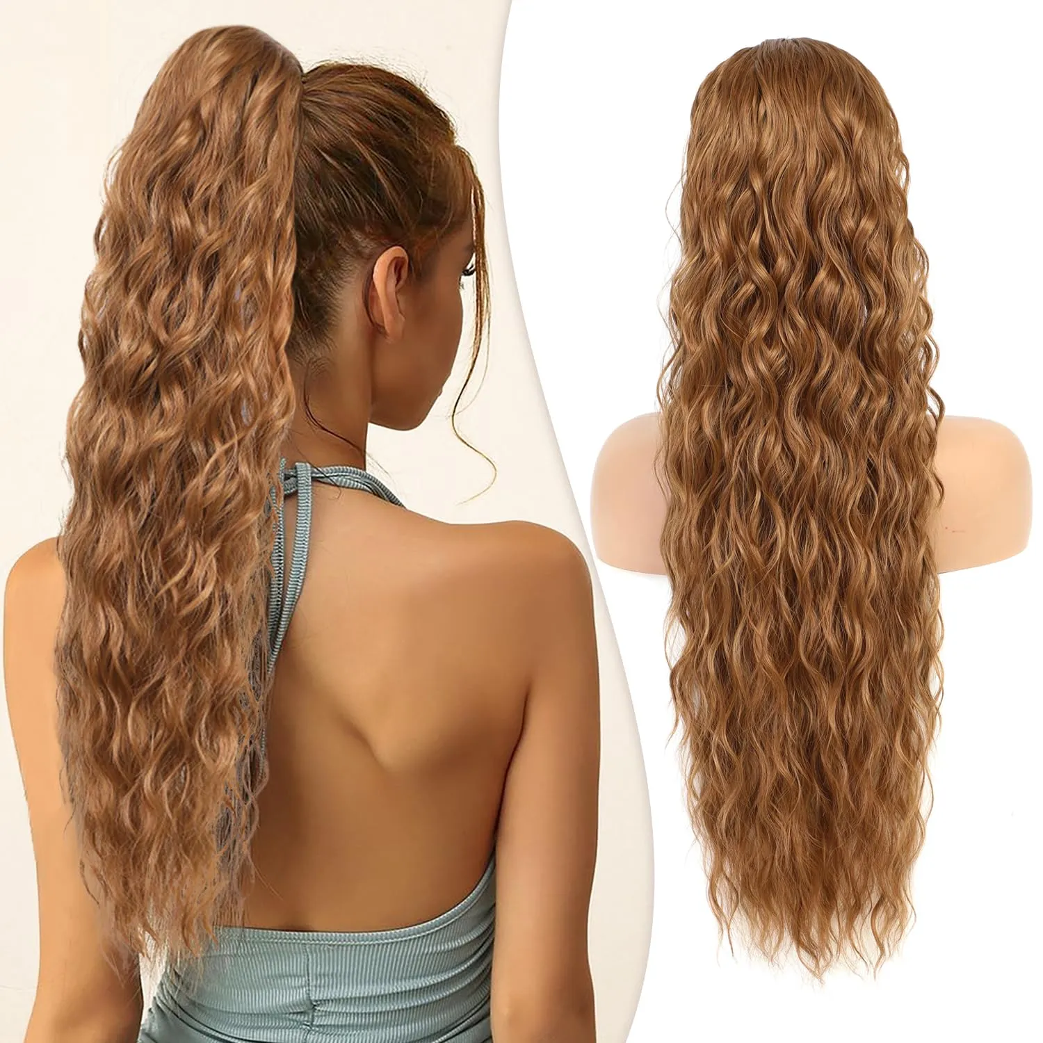 Mairead Ponytail Extension 26 Inch Lony Wavy Drawstring Ponytail Extensions for Women Synthetic Deep Copper for Daily Use, Deep Copper 30H
