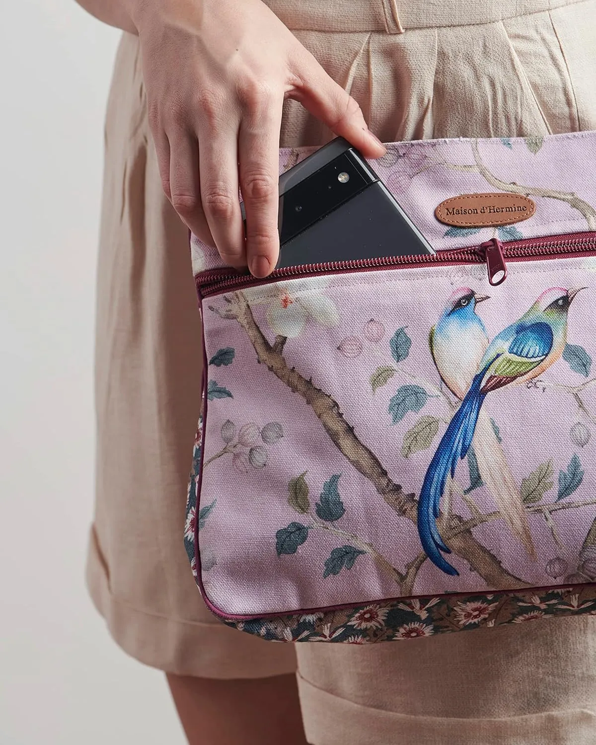 Maison d' Hermine Cross Body Bag Cotton Adjustable Shoulder Strap Hand Bag Tote purse with Zippered & Slip Pockets