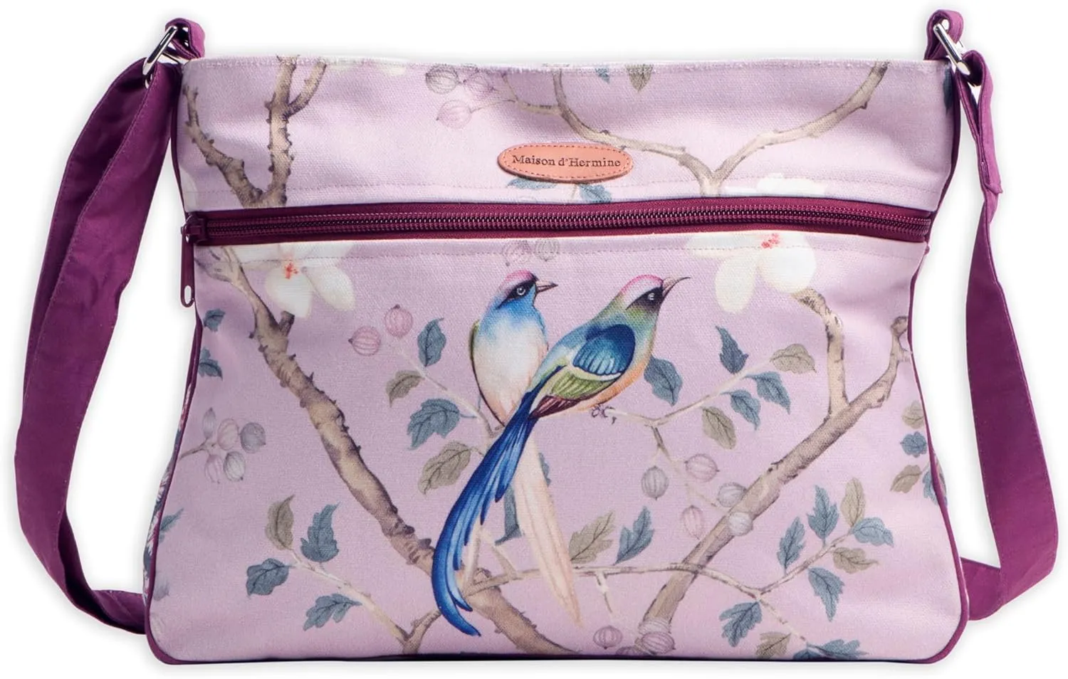 Maison d' Hermine Cross Body Bag Cotton Adjustable Shoulder Strap Hand Bag Tote purse with Zippered & Slip Pockets