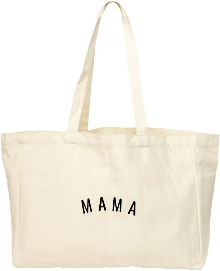 Mama Canvas Tote Bag With Six Pocket Organization - Cute Tote Bags For Baby Shower Gifts For Mom - Mommy Bag for Hospital or Diaper Bag, Natural