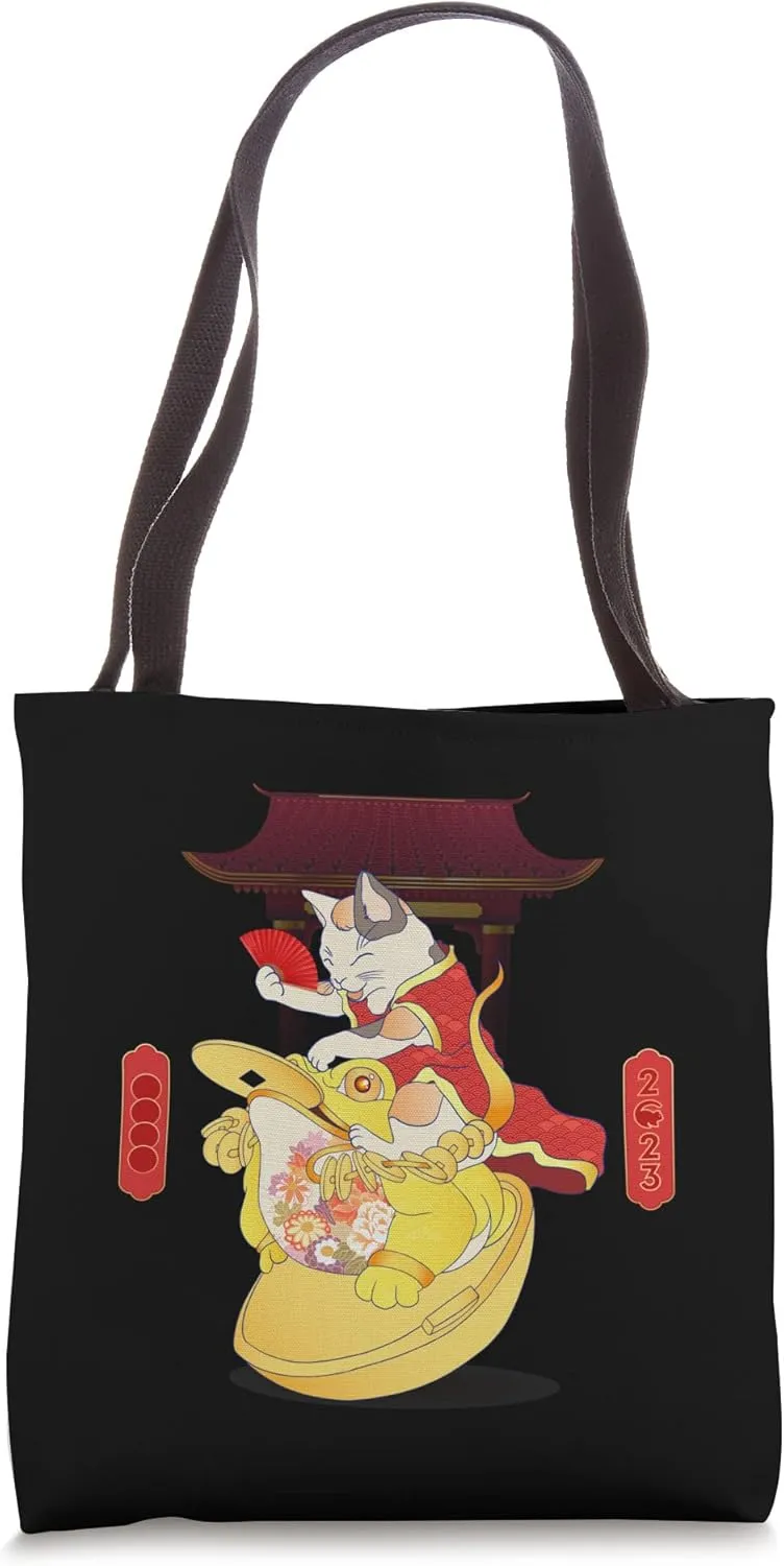 Maneki-neko Lucky Cat Money Frog On Coin Ingot - ART ON BACK Tote Bag