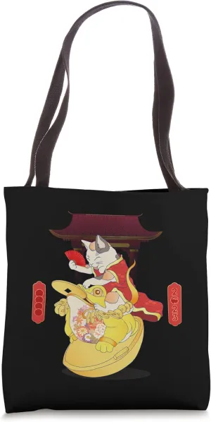 Maneki-neko Lucky Cat Money Frog On Coin Ingot - ART ON BACK Tote Bag