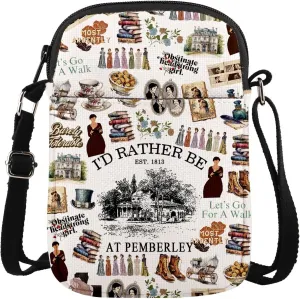 MAOFAED Pemberley House Gift, I'd Rather Be At Pemberley Crossbody Bag, Most Ardently, Obstinate Headstrong Girl
