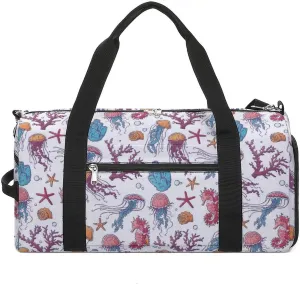 Mariness Life Pattern Jellyfish Sports Tote Gym Bag for Women Men, Overnight Bag with Shoe Compartment Water Resistant