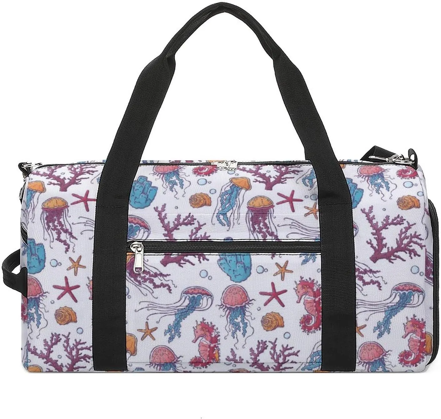 Mariness Life Pattern Jellyfish Sports Tote Gym Bag for Women Men, Overnight Bag with Shoe Compartment Water Resistant