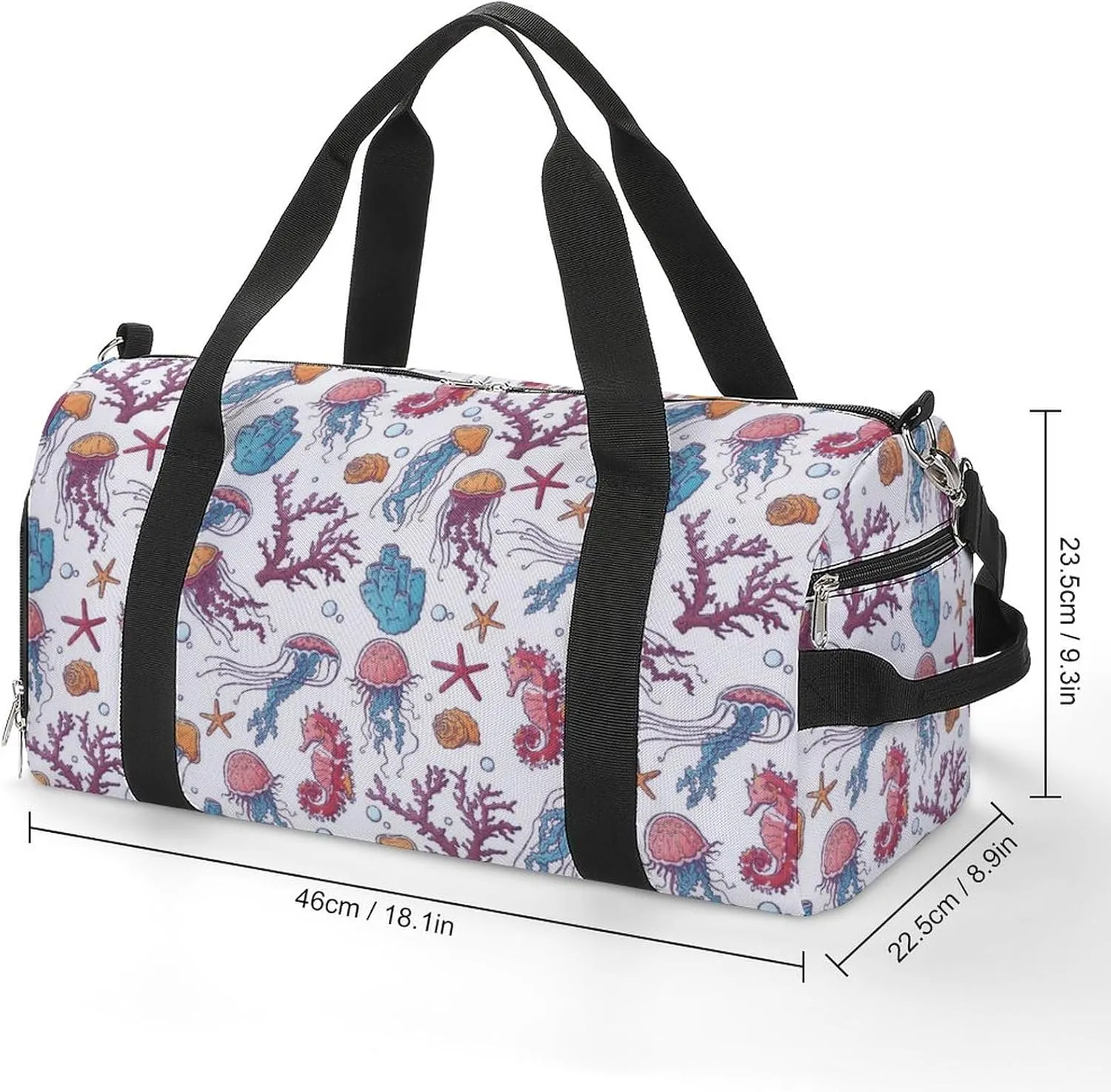 Mariness Life Pattern Jellyfish Sports Tote Gym Bag for Women Men, Overnight Bag with Shoe Compartment Water Resistant