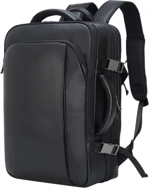 Masa Kawa Leather 15.6 Inch Laptop Backpack for Men Expandable 36L Business Travel Rucksack Daypack Weekender Bag