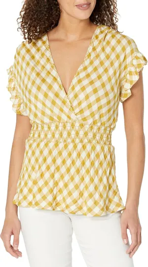 Max Studio Women's Smocked Waist Flutter Sleeve Blouse