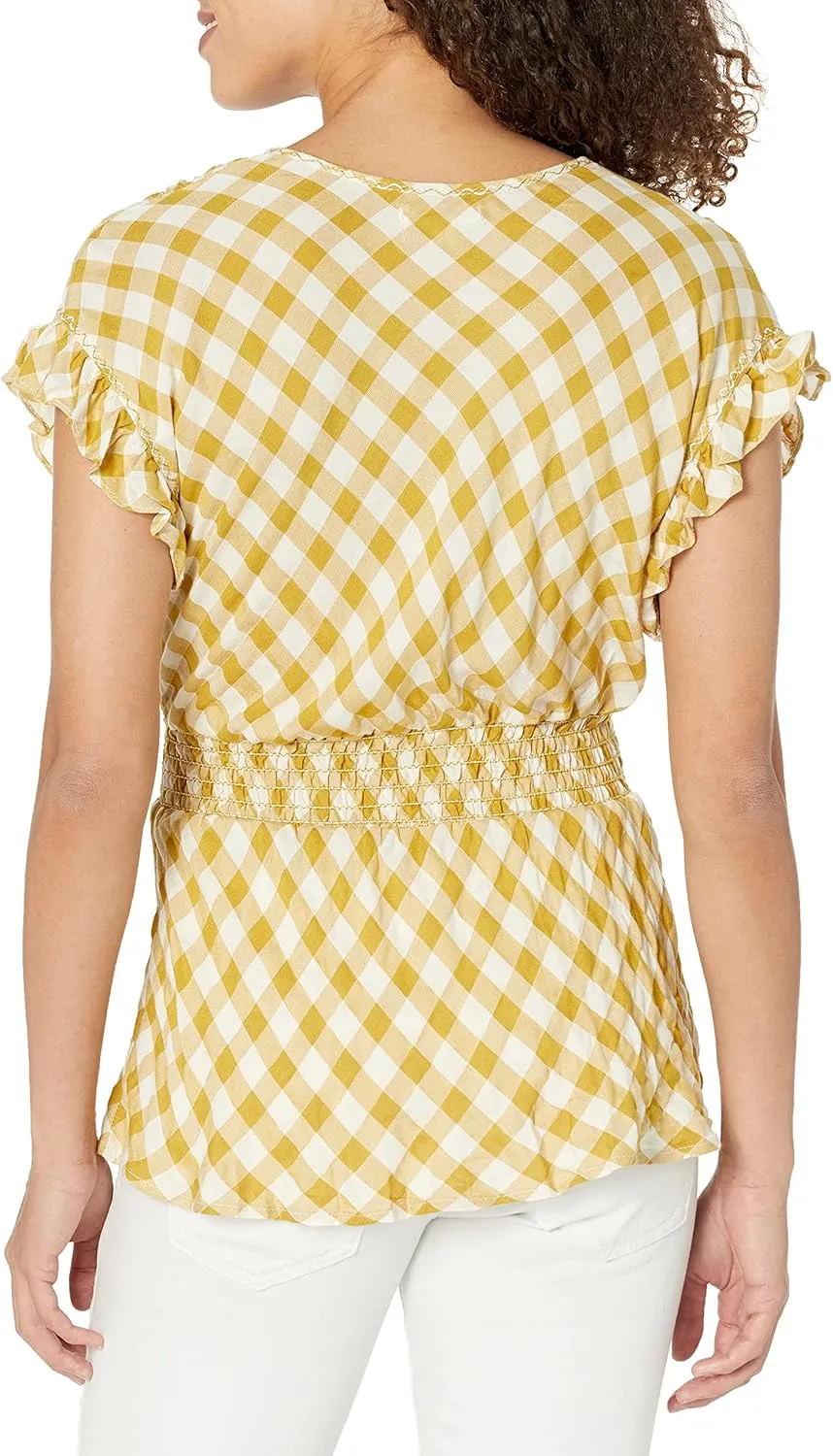 Max Studio Women's Smocked Waist Flutter Sleeve Blouse