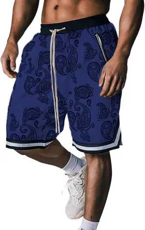 MECH-ENG Men's Paisley Shorts Athletic Casual Workout Gym Basketball Shorts Bandana Drawstring Shorts