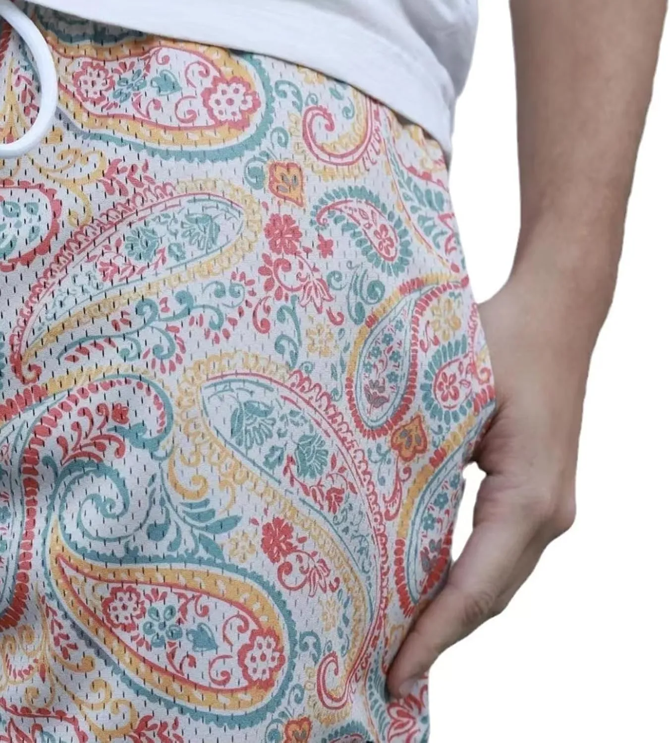 MECH-ENG Men's Paisley Shorts Mesh Graphic Bandana Print Boho Summer Beach Lightweight Drawstring Shorts