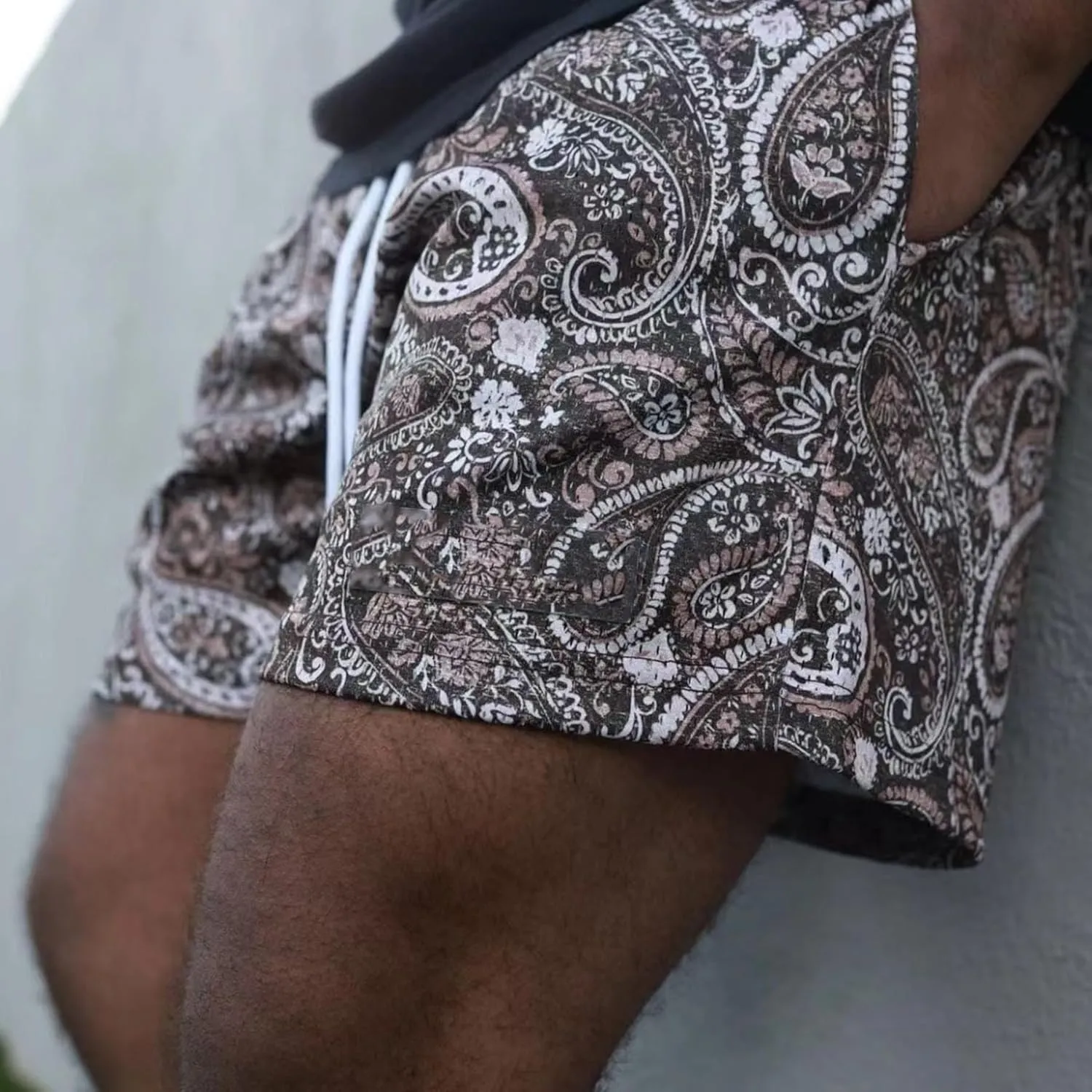 MECH-ENG Men's Paisley Shorts Mesh Graphic Bandana Print Boho Summer Beach Lightweight Drawstring Shorts