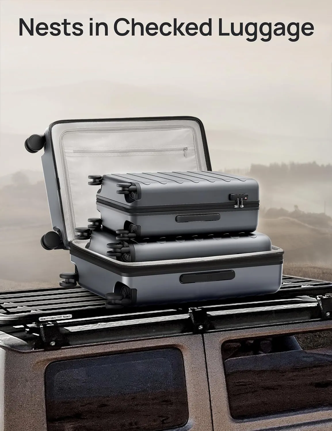 Medium Checked Luggage 24 Inch, Checking In Luggage with Smooth Spinner Wheels, Expandable, Hard Shell PC Suitcase, Lightweight Travel Luggage, TSA Approved (Grey, Rhine Max)