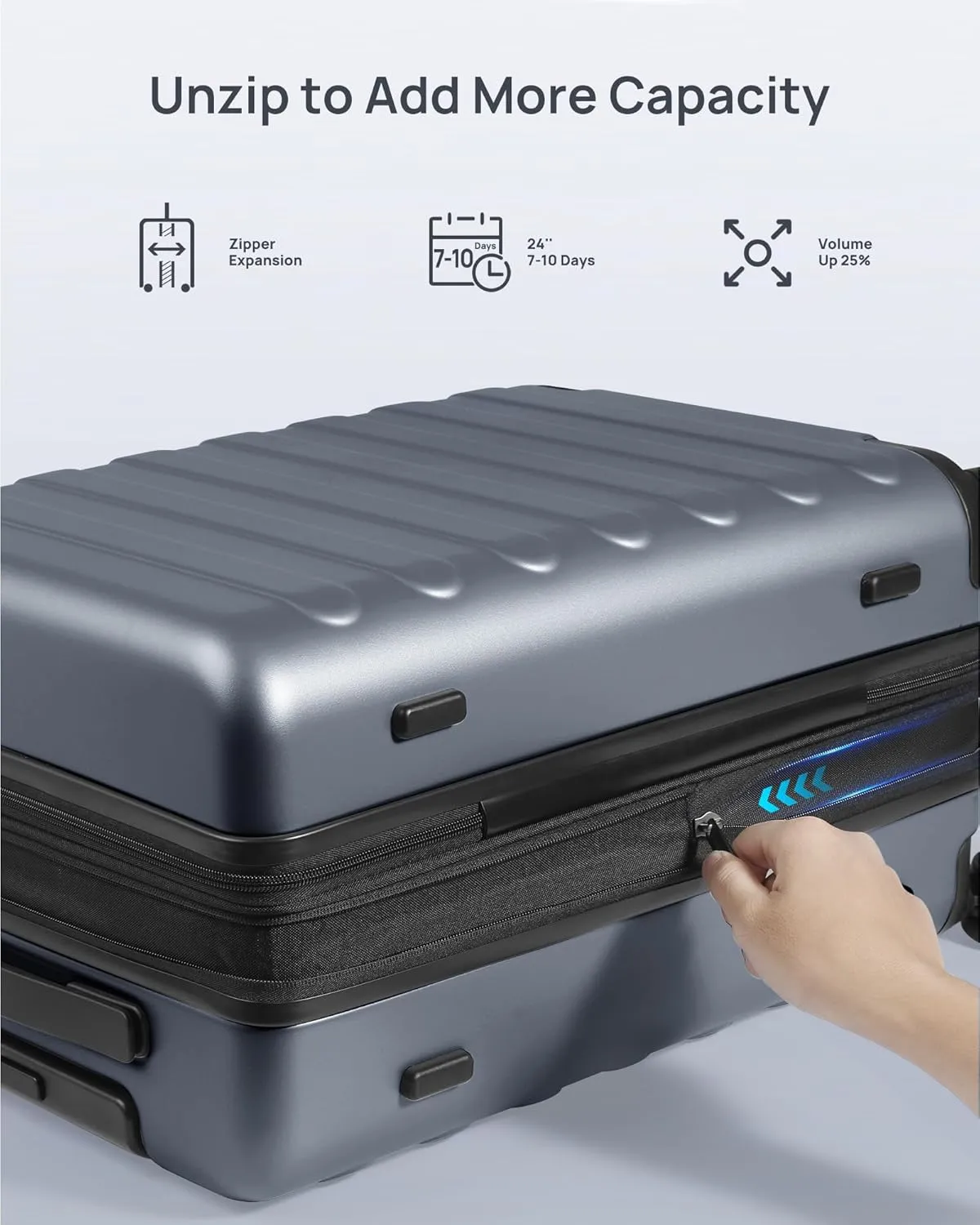 Medium Checked Luggage 24 Inch, Checking In Luggage with Smooth Spinner Wheels, Expandable, Hard Shell PC Suitcase, Lightweight Travel Luggage, TSA Approved (Grey, Rhine Max)